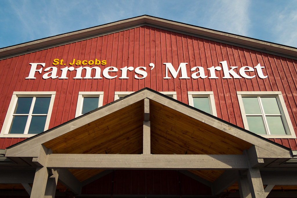 St. Jacobs Farmers' Market, Waterloo Region, Ontario: Busy stalls with fresh produce and artisan goods.