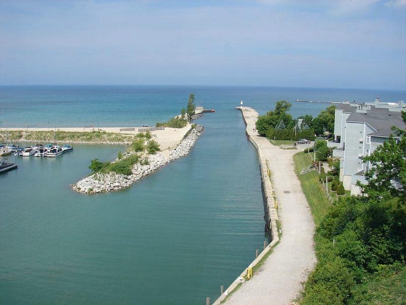Kincardine lighthouse and beach at sunset on Lake Huron, Southwestern Ontario.